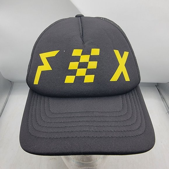 Fox Racing Black Yellow Trucker Hat Mesh Back Adjustable Casual Comfort 19616 - Picture 1 of 10